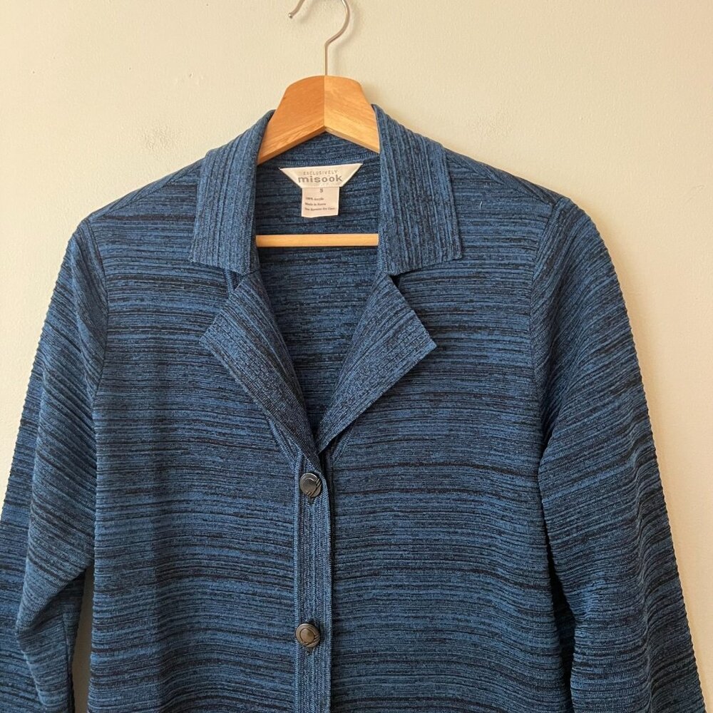 Exclusively Misook Blue Black Knit Long Cardigan Sweater Women's Size Small - Picture 3 of 8